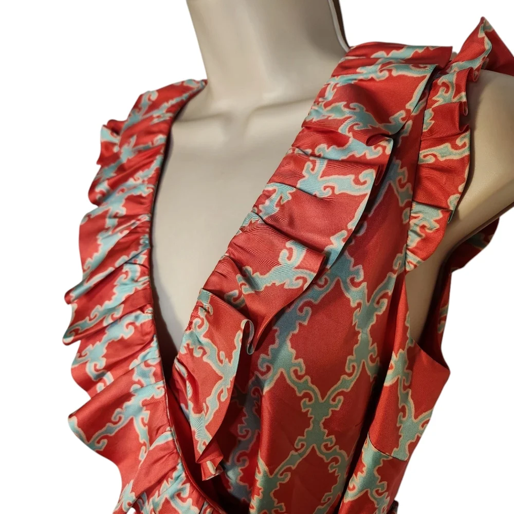 kate spade Coral and White Ruffle Wrap Dress